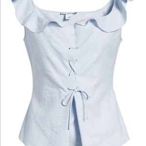 Lewit Lace Up Linen Ruffle Sleeve Blouse